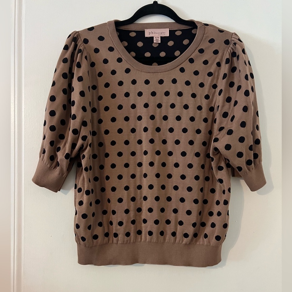 Philosophy Black and Tan Polka Dot Sweater size XL (J125)